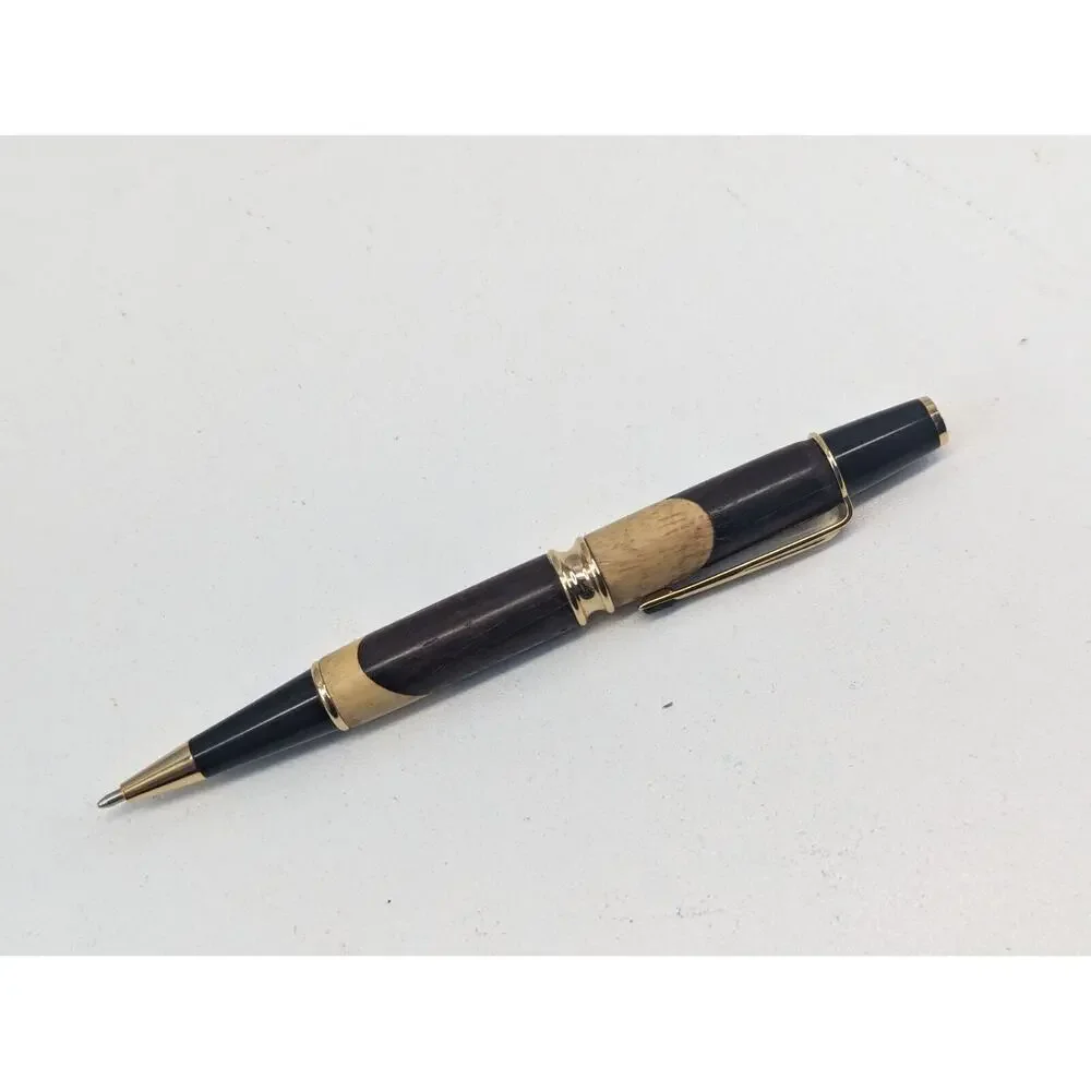 Hand Turned Twist‎ Pen Black And Gold Walnut Maple Blend